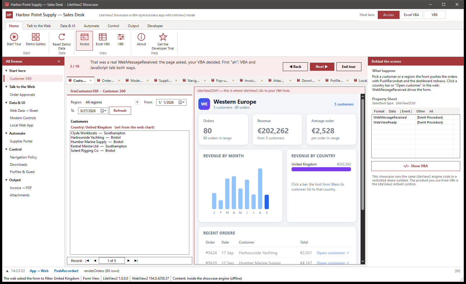The Web Chart Drives the Form screen in the LiteView2 Showcase